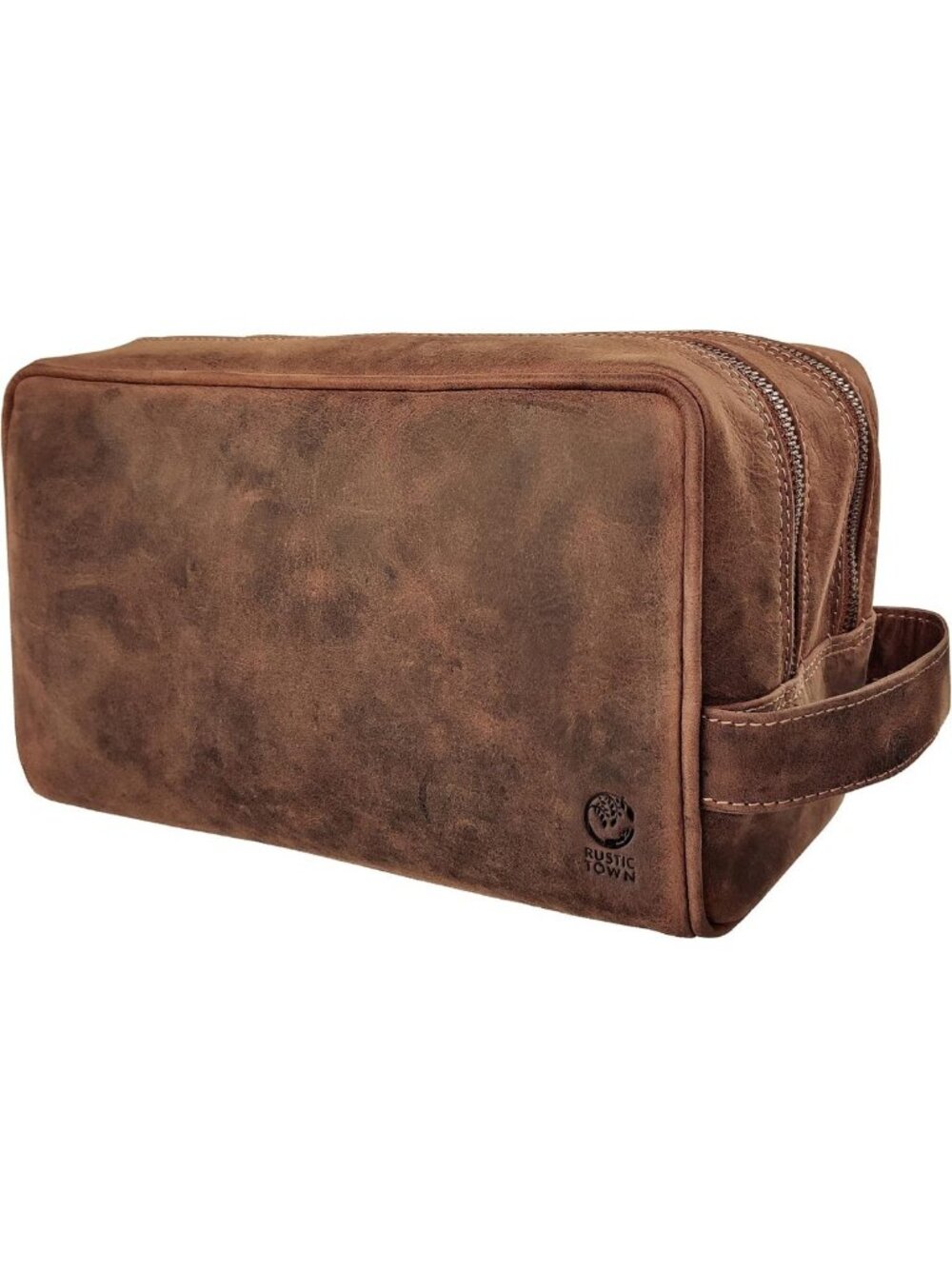 Full Grain Leather Travel Toiletry Bag - Stylish Cosmetic Makeup Organizer
